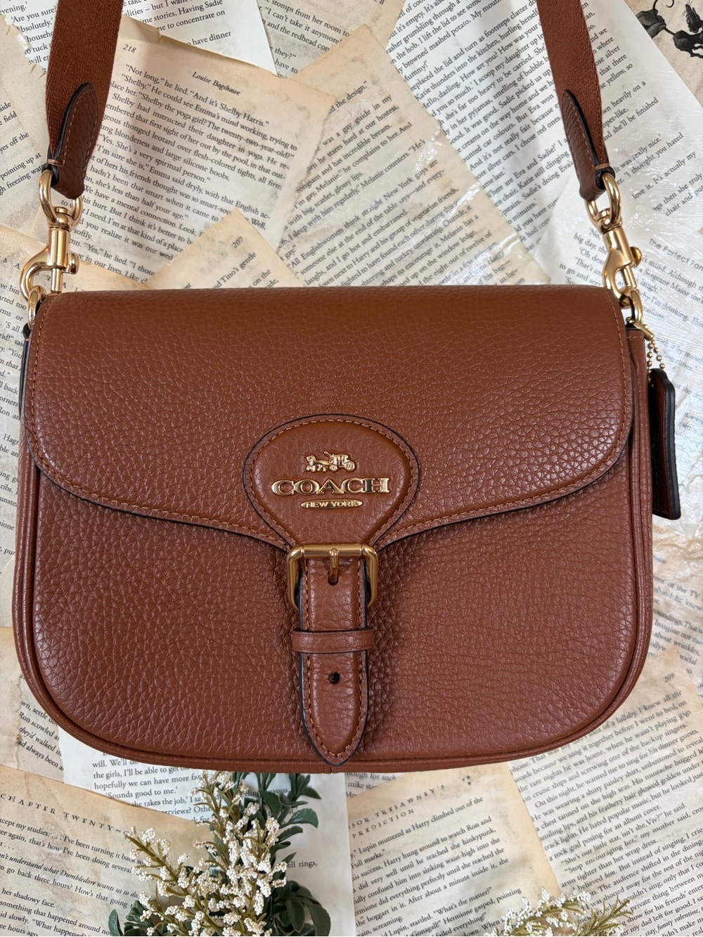 Coach Amelia Saddle Crossbody Bag- Pebbled Leather- Saddle Brown/Gold Hardware